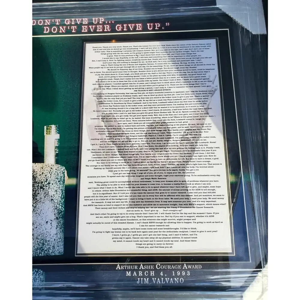 Jim Valvano Arthur Ashe Courage Award Wall Plaque - New/Unused 28